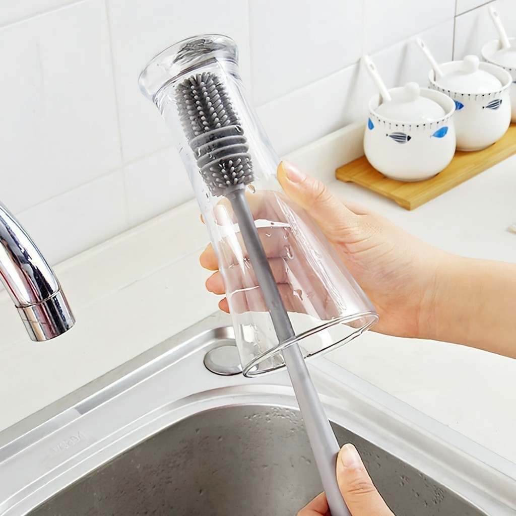 Bàn Chải Silicone Cán Dài Cọ Rửa Ly Thủy Tinh/Bình Nước Đa Ứng Dụng Cho Nhà Bếp Nhà Tắm FETA