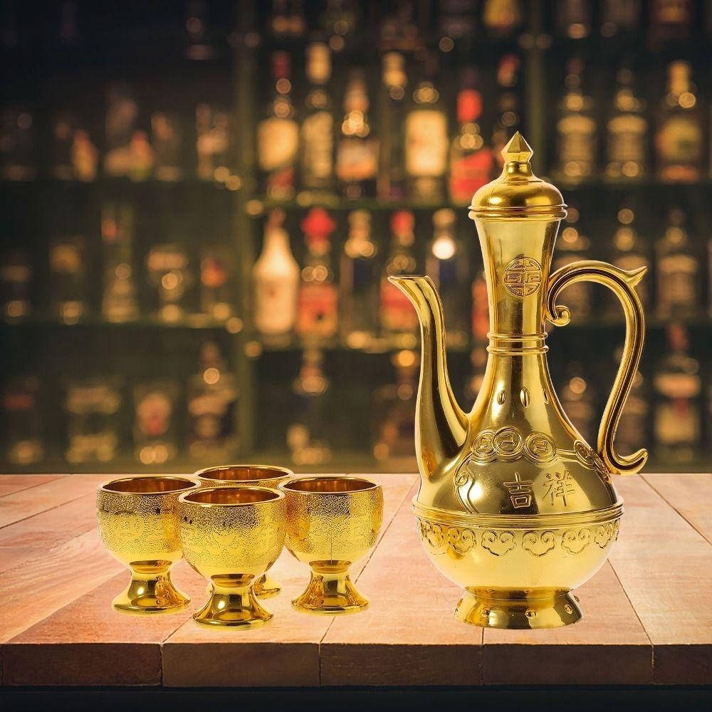 HAPPYNOOK Golden Temple Cup, Ấm trà trang trí gia đình, Kính rượu vang cổ điển trang trí cổ điển