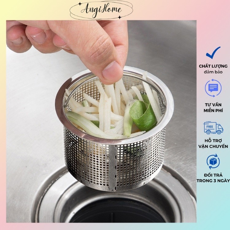 Giỏ lưới lọc rác thiết kế vừa với mọi bồn rửa chén inox 304 có quai xách tiện lợi 7.5x6cm ANGIHOME