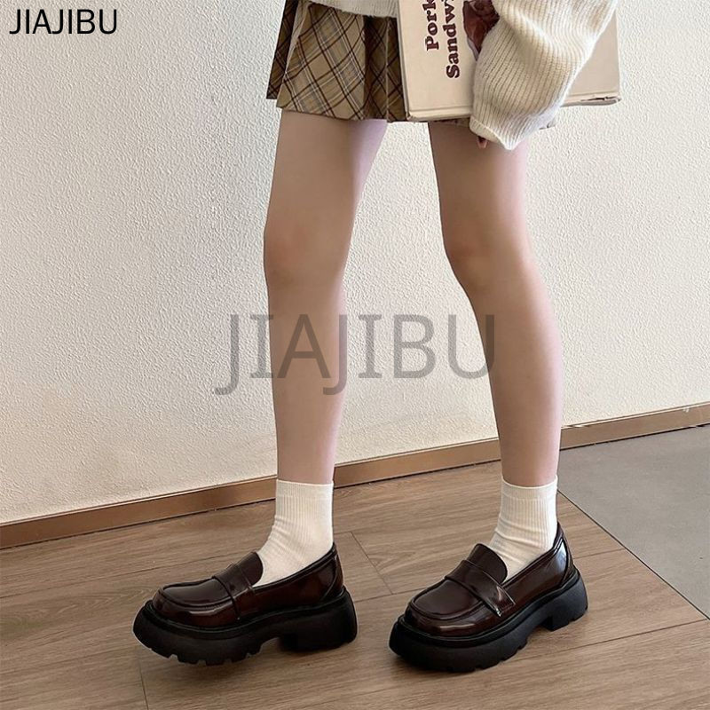 Giày Da Nâu Phong Cách Anh Quốc Giày Nữ Thời Trang Giày Đồng Phục JK Của Nhật Korean Fashion Platform Round Toe Mary Jane Shoes Non-slip Thick Heel Loafers Giày Đi Học Màu Đen Giày Da Sinh Viên Phong Cách Đại Học Princess Doll Shoes Cosplay Giày Lolita