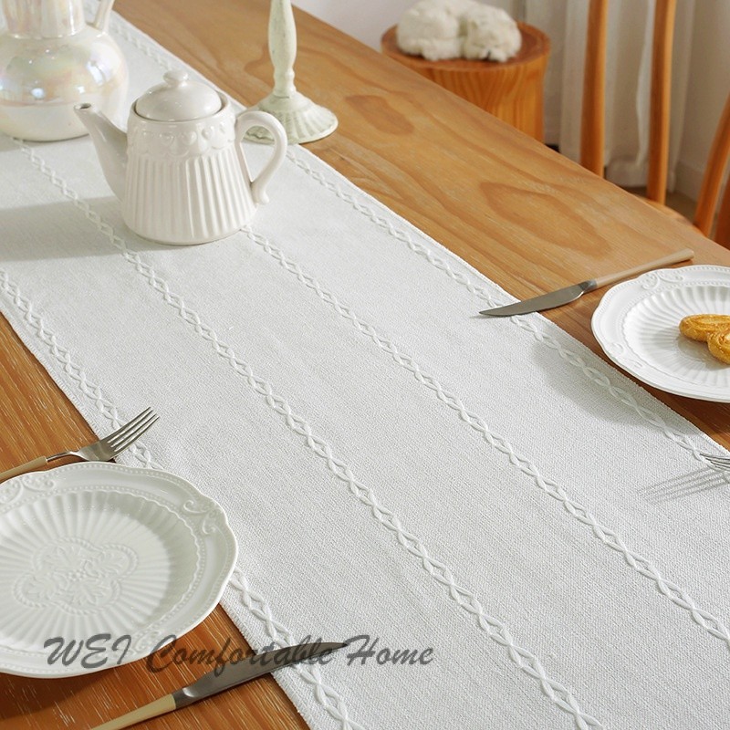 Sọc Màu Trơn Bàn Á Quân Vải Lanh Cotton Handmade Tua Rua Bàn Cà Phê Bàn Vải Nhà Khăn Trải Bàn Dài