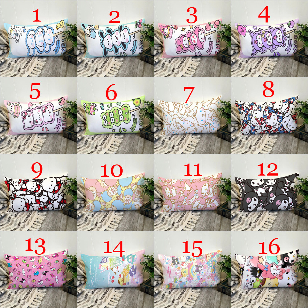 Phim hoạt hình Sanrio Family Hình chữ nhật Vỏ gối bằng vải Polyester in một mặt Trang trí nội thất Món quà tốt nhất (Không có lõi)