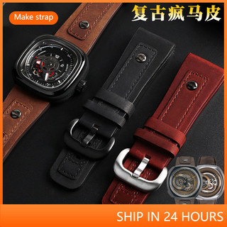 Dành cho dây đeo đồng hồ nam 28mm Seven Friday da bò nâu đen cho dòng 7friday Q1M2