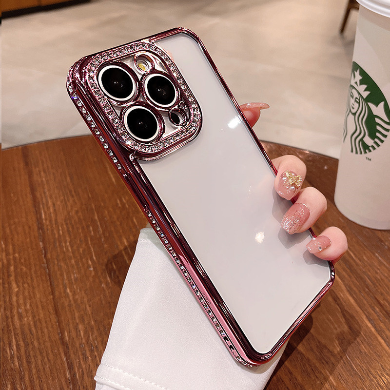 Ốp điện thoại trong suốt mạ kim cương iphone15 Pro Max 14 13 12 11 vỏ cho vỏ iPhone bảo hiểm toàn diện và vỏ mềm silicon TPU chống sốc