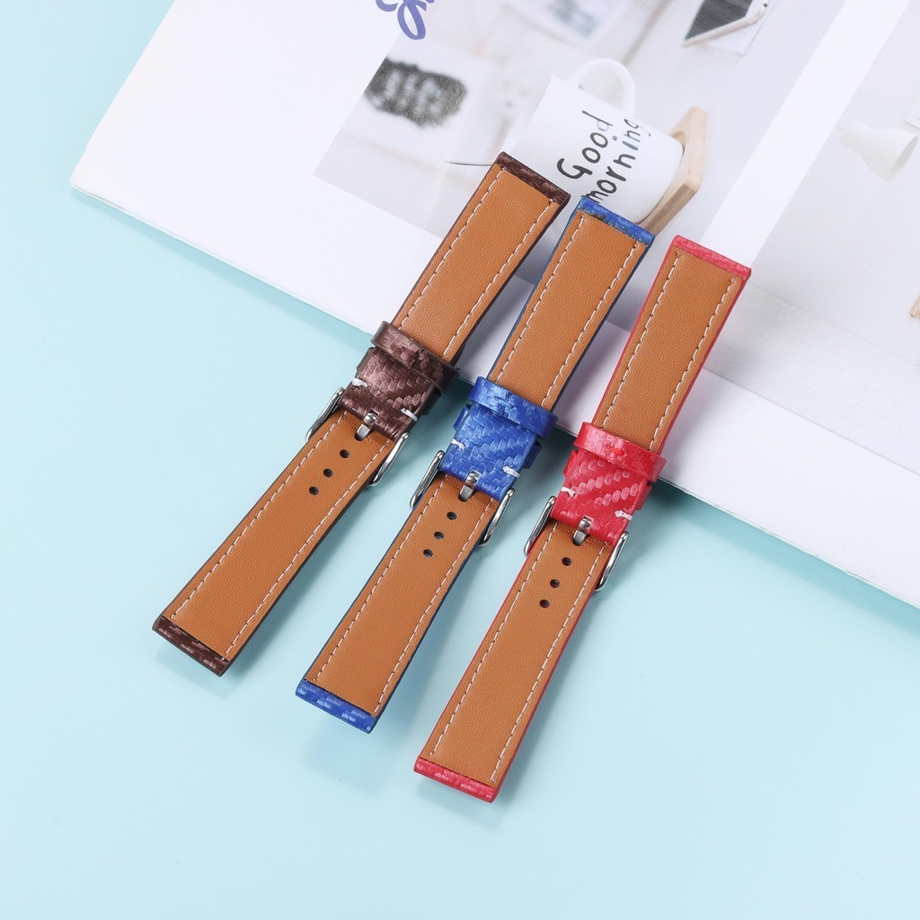 Họa Tiết Sợi Carbon Da Thật Chính Hãng Dây Đeo Đồng Hồ 18mm 20mm 22mm Dây Đồng Hồ 24mm Dây Đeo Đồng Hồ Vòng Tay Nam Nữ Sọc Đen Trắng Vòng Tay
