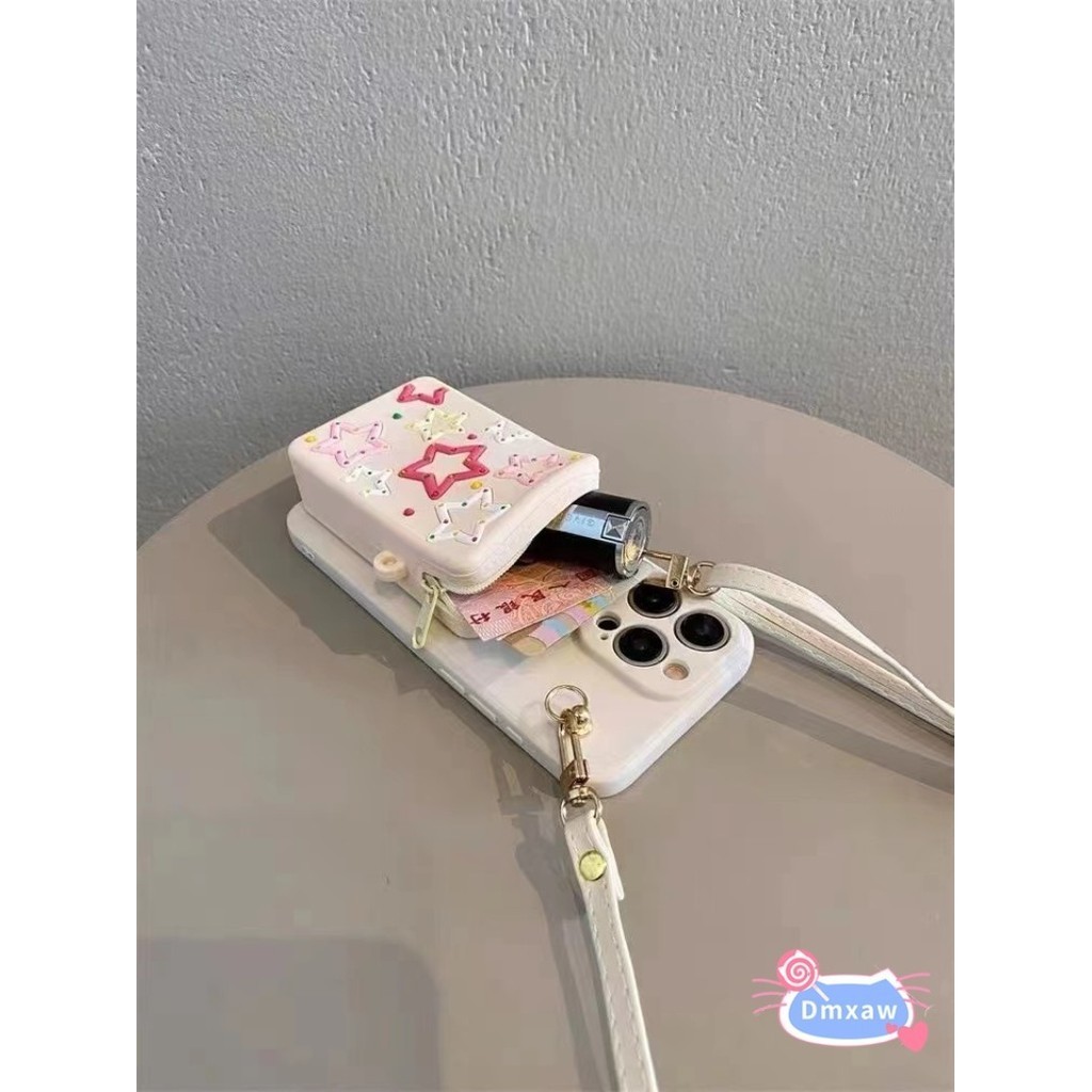 Dành Cho iPhone 16 Pro Max 16 Plus 15 Pro Max 15 Plus 14 13 12 Pro Max 14 Plus 13 12 Mini Màu Hồng Nhiều Màu Sắc Ngôi Sao Năm Cánh Ví Đựng Tiền Xu Ốp Lưng Điện Thoại Có Dây Đeo Chéo