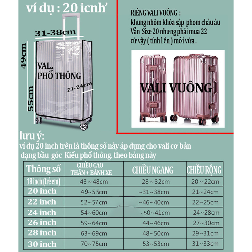 Bao trùm vali bảo vệ trong suốt có viền chống nước size 20/22/24/26/28/30 [DEAL SỐC]