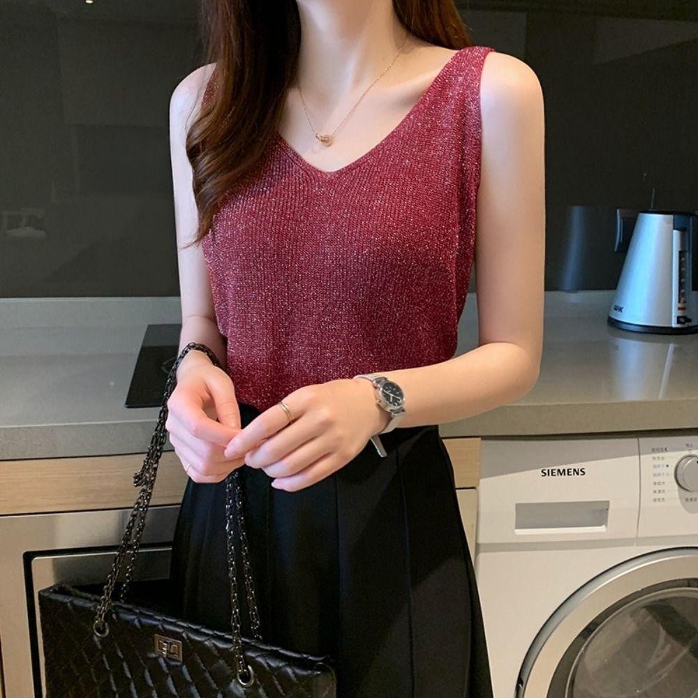 Áo tăng nữ FEDAOG, Áo Vest nữ thanh lịch thông thường, Áo hai dây không tay cổ chữ V 2024 mùa xuân hè