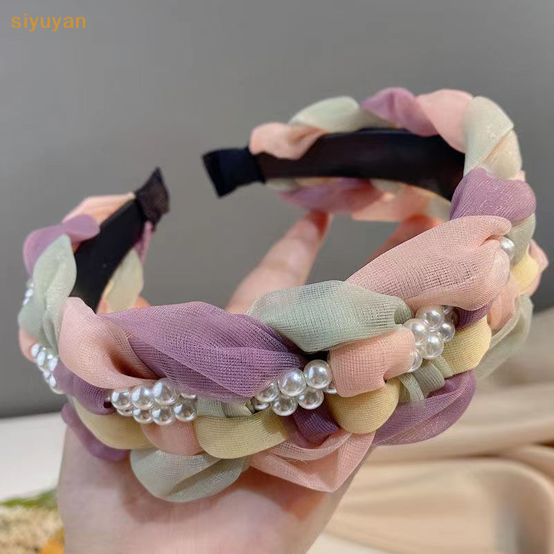 Siyuyan Thời Trang Ngọt Ngào Retro Tóc Cho Nữ Bé Gái Xoắn Đan Băng Đô Quấn Tóc Nhiều Màu Sắc Dệt Ngọc Trai Rộng Mũ Phụ Kiện Tóc VN