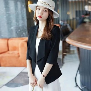 Áo khoác blazer mỏng thời trang cho phụ nữ cỡ lớn, mùa hè 2025, tay ba phần tư, bảo vệ nắng, phù hợp cho phụ nữ mũm mĩm