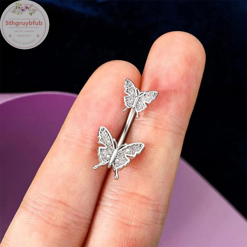 Sthb Thép không gỉ Hai Đầu Bướm Zircon Xuyên Bụng Giả Nút Nhẫn Trang Sức Cơ Thể Cho Nữ Đồ Trang Trí VN