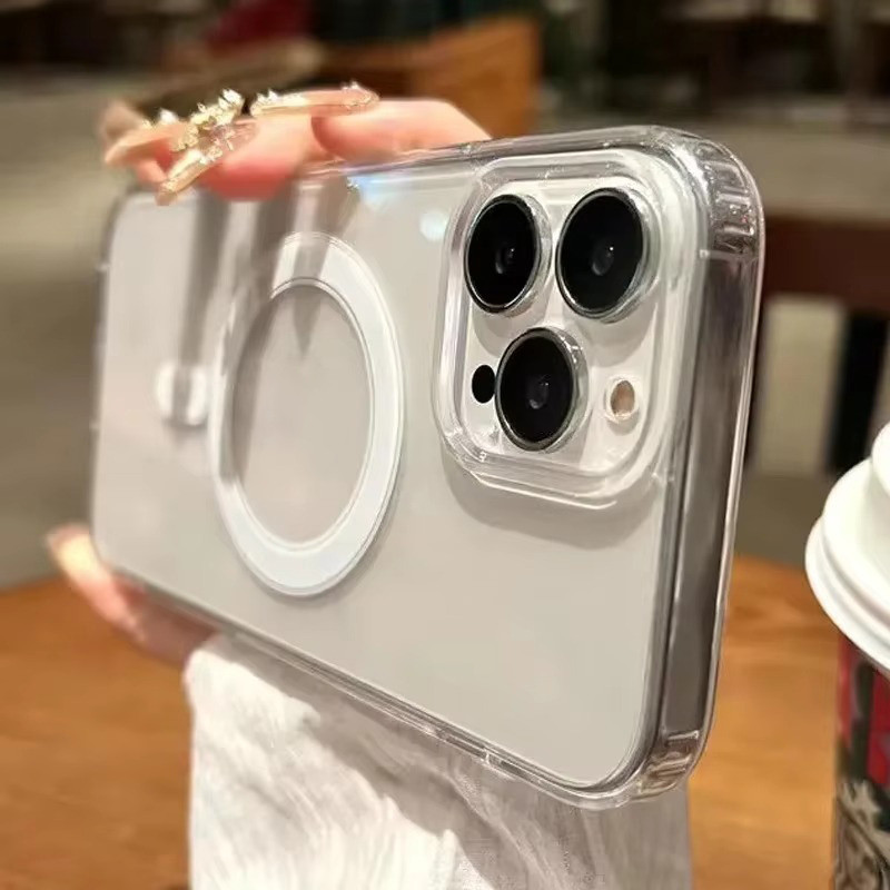 Ốp Sạc Không Dây Từ Tính Cho iPhone 17 16 11 15 14 13 12 Pro Max 16e X XR XS Max 7 8 Plus SE2 Vỏ Cứng Chống Sốc Acrylic Trong Suốt Từ Tính