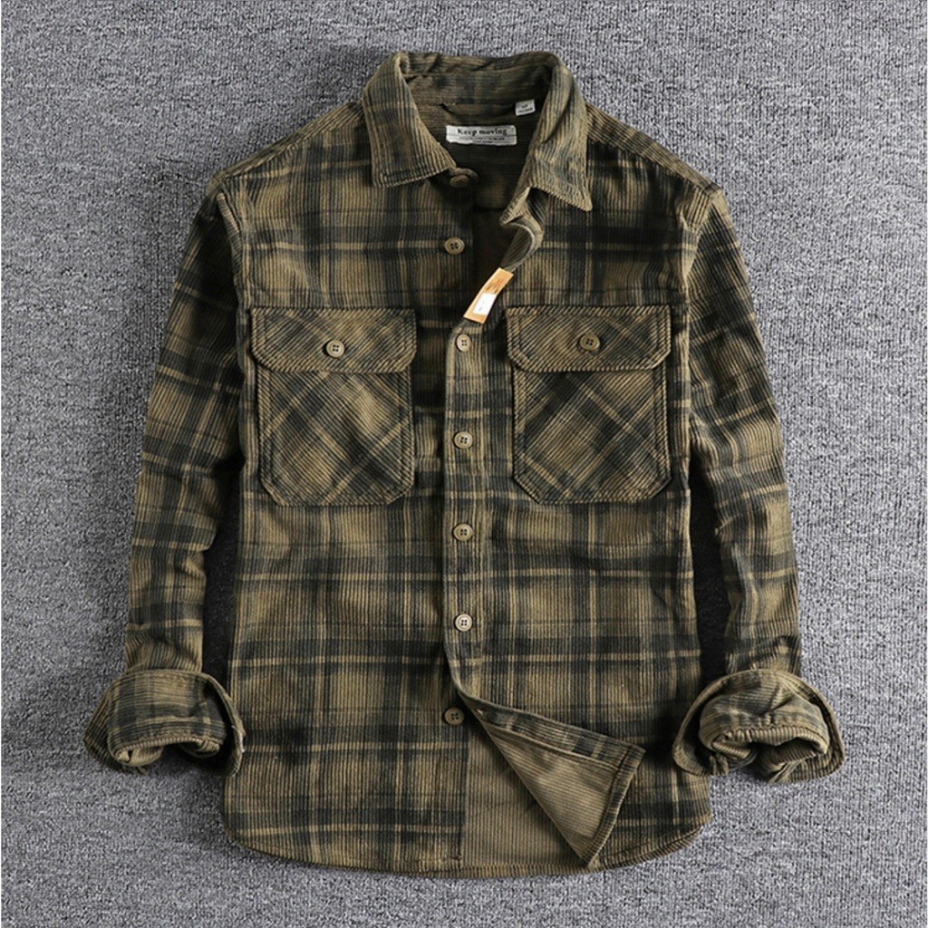 Áo sơ mi vải nhung phong cách Retro_Biker_Army