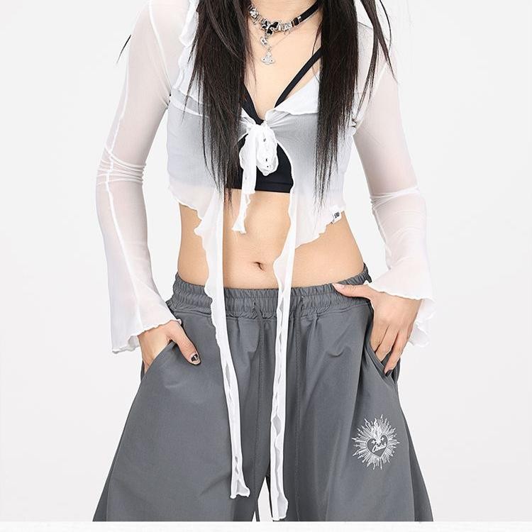 Milyfashion Jazz Dance Street Dance Street Wear Viền Gạc Hiệu Suất Nhảy Múa Eo Phù Hợp Với kpop Latin Dance Dài Tay Cảm Giác Thanh Lịch Áo Nữ 2025