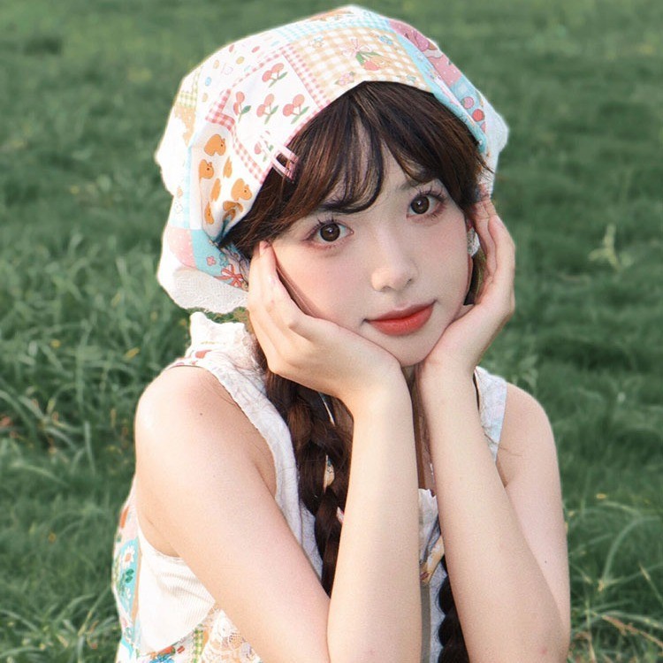 Khăn quàng đầu mục vụ hoạt hình - Khăn quàng cổ ren tam giác - Dễ thương, Ngọt ngào, Boho, Phong cách Hàn Quốc - Phụ kiện tóc cho nữ - Băng đô băng đô băng đô