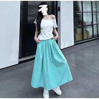 Dây Co Giãn Màu Trơn Đơn Giản Phong Cách Preppy Váy Rời Mùa Hè Mỏng Phong Cách Ôm Hơn Nhìn Phong Cách Mới Lười Nhỏ Tính Khí Over-the-Knee Ple