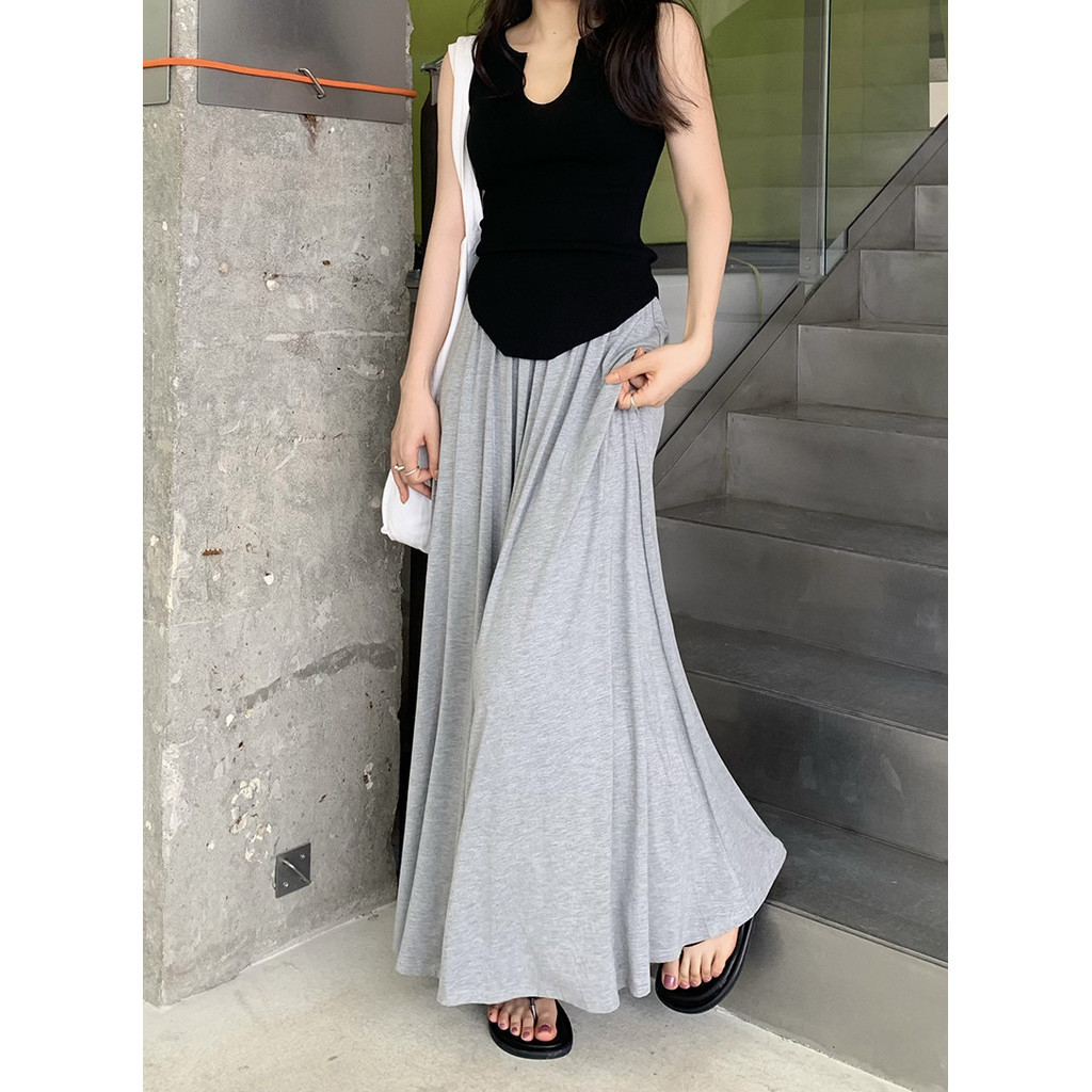 Quần bà bầu mùa hè mỏng thoải mái Modal eo cao Drape Quần ống rộng