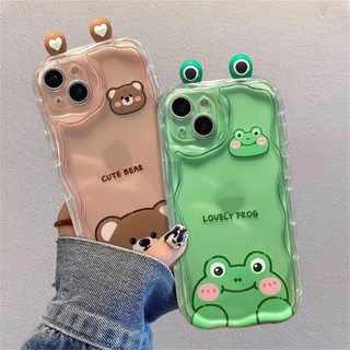 Vỏ tai mèo hình chú ếch 3D hoạt hình cho Samsung Galaxy S24 S23 S21 Plus Ultra S23FE S21FE S20FE A35 A25 A12 A52 Vỏ điện thoại trong suốt mềm hình gợn sóng dễ thương