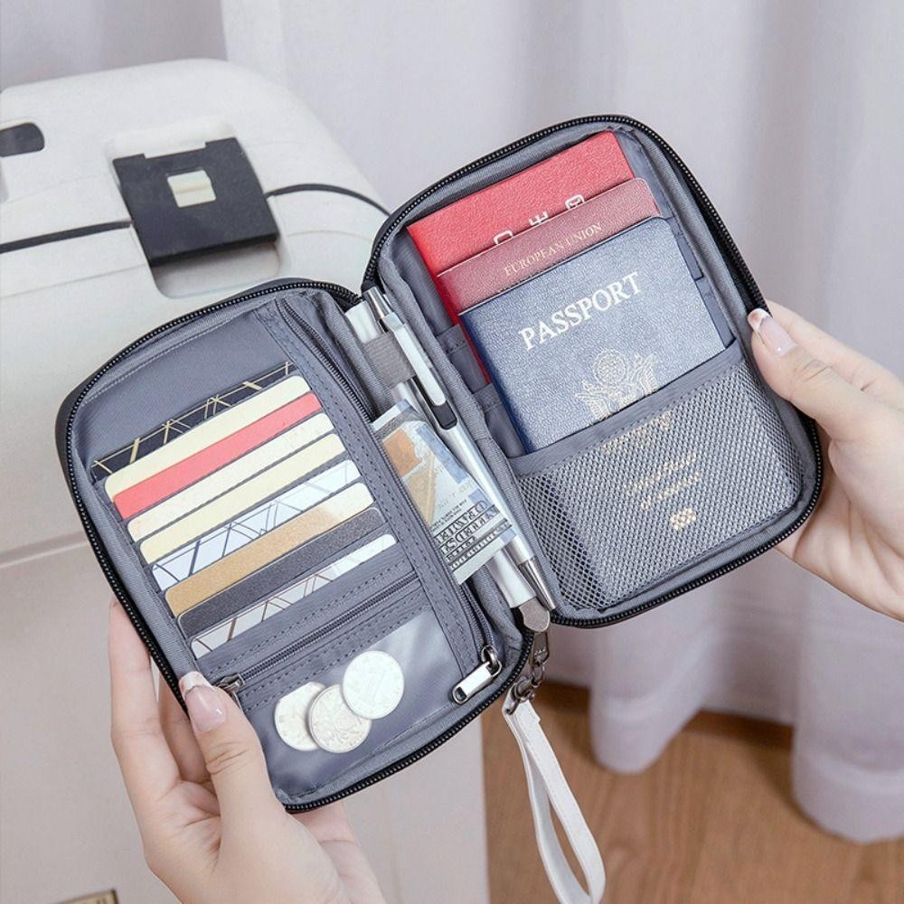 HOBBYIN Thẻ HOBBYIN, Hộp đựng thẻ RFID dung lượng lớn có dây kéo, Hộp đựng hộ chiếu du lịch bằng vải Polyester chống thấm nước thời trang Unisex