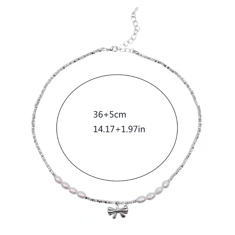 Vua Đơn Giản Nơ Mặt Dây Chuyền Vòng Cổ Xương Đòn Dây Xích Có Thể Điều Chỉnh Choker Ngọt Ngào Thoáng Mát Nơ Ngọc Trai Cổ Vòng Cổ Thời Trang Jewe