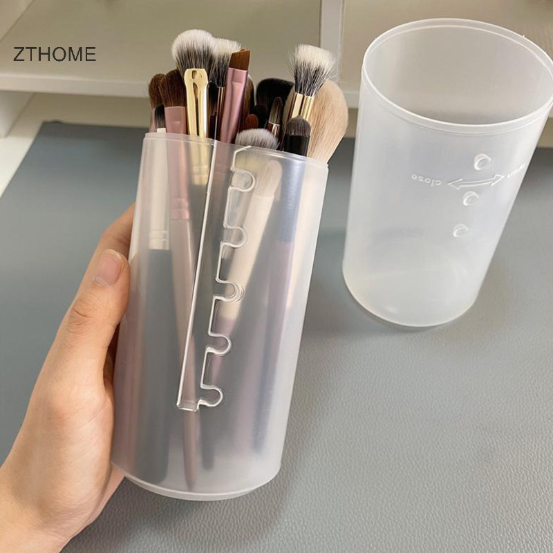 Zthome Có Thể Điều Chỉnh Chiều Cao PVC Cọ Trang Điểm Giá Đỡ Hiển Thị Lưu Trữ Cốc Tổ Chức Có Nắp HOT