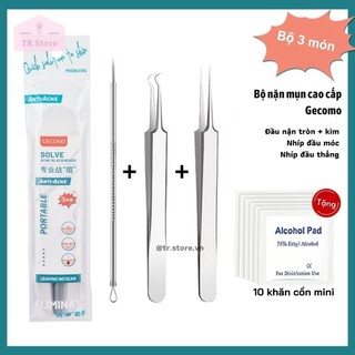 Set nặn mụn cao cấp Gecomo 3/ 5/ 8 cây nhiều đầu đa dạng inox không gỉ gồm cây nặn và nhíp gắp mụn