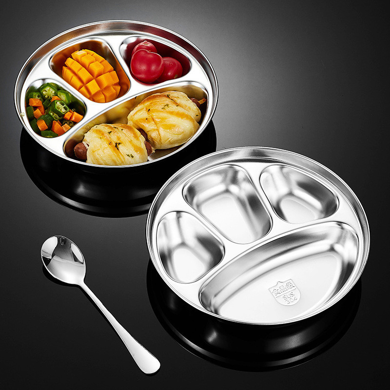 Thép không gỉ 304 Đĩa ăn tròn Lưới Đĩa thức ăn nhanh Tấm lưới Tấm định lượng Tấm lưới tròn 211 Tấm lưới giảm cân Đĩa ăn tối cho trẻ em Hộp cơm trưa