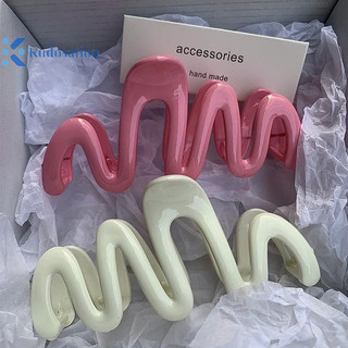 Kudosation Dopamine Màu Kem Hình Học Sóng Đường Lưng Vuốt Tóc Vuốt Tóc Kẹp Nữ Cô Gái Kẹp Tóc Đuôi Ngựa Phụ Kiện Tóc Trang Trí