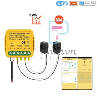 Tuya WiFi Smart Home Energy Monitor 2.4GHZ Đồng hồ đo năng lượng thông minh Màn hình tiêu thụ một pha 80A Dòng điện năng lượng mặt trời Kẹp biến áp Giám sát tiêu thụ điện