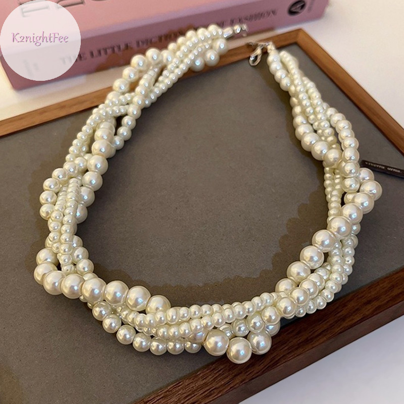 K2nightfee Twining Ngọc Trai Vòng Cổ Choker Dành Cho Nữ Hình Học Dây Chuyền Cưới Cô Dâu Trang Sức Phụ Kiện VN