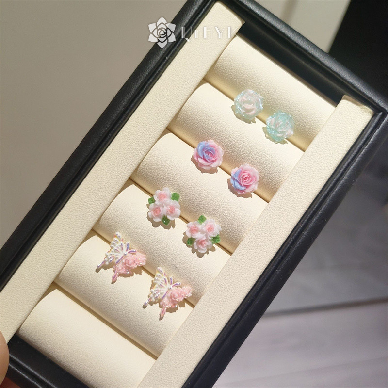 Qrhyk 1 / 4 Túi Bông Tai Hoa Ngọt Ngào Cho Nữ Bé Gái Bông Tai Nhựa Dễ Thương Dự Tiệc Thời Trang Phụ Kiện Trang Sức Quà Tặng Mới
