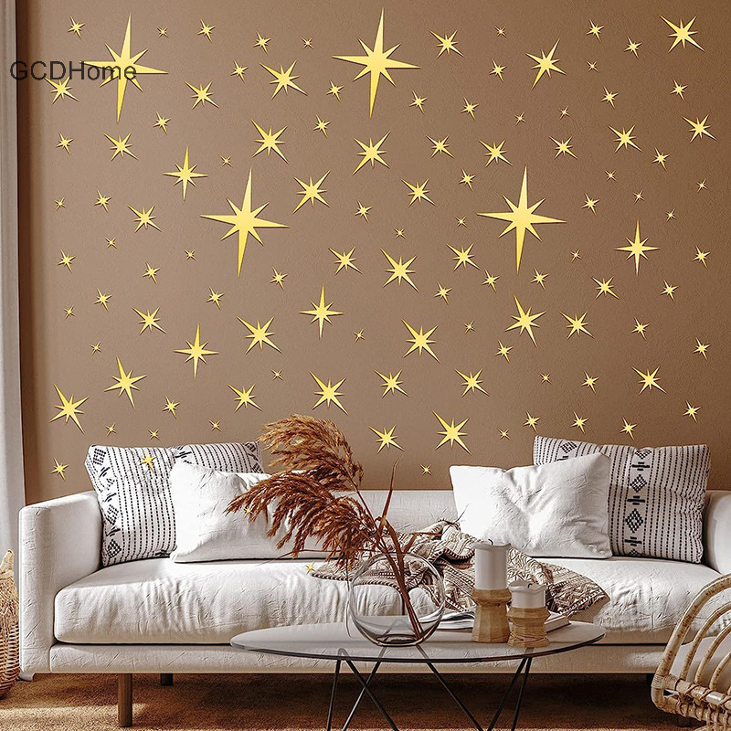 Gcdhome 42 Tờ Ngôi Sao Sáng Tạo Acrylic Có Thể Tháo Rời Gương Kẻ Sọc Dán Tường DIY Lễ Hội Trang Trí Nhà Cửa HOT Dán