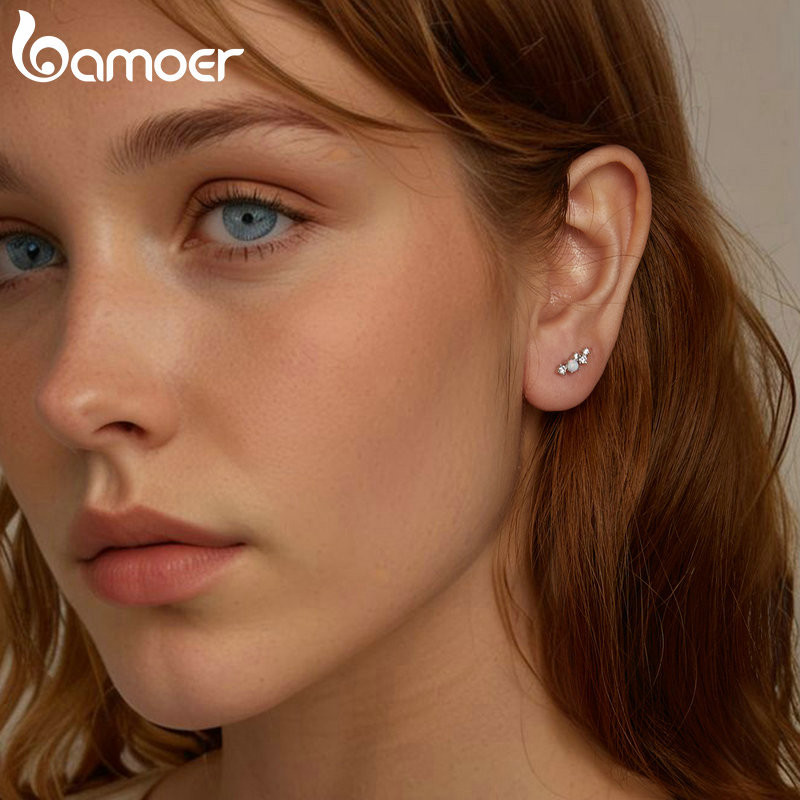 Bamoer 925 Sterling Sliver Studs Bông Tai Tinh Tế Opal Trang Sức Quà Tặng Cho Nữ SCE1783