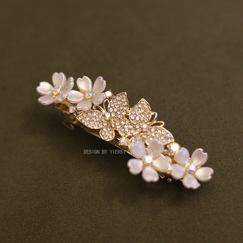 Mauropoli Kẹp tóc Little Red Book Double Butterfly đính kim cương giả cao cấp, kẹp ngang lò xo tinh tế cho nữ