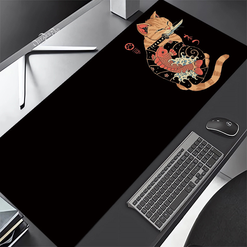 Miếng Lót Chuột Mèo Nhật Bản Lớn 90x40cm Thảm PC Kawaii Để Bàn Thảm Chuột Đen Nhật Bản Shiba Inu Văn Phòng Cao Su Miếng Lót Bàn Phím Phụ Kiện Trò Chơi