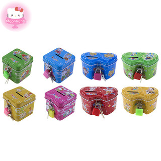 Moonlights Hoạt Hình Dễ Thương Vuông Thiếc Kim Loại Heo Đất Tiết Kiệm Tiền Đồng Xu Hộp Đựng Tiền Trẻ Em Trẻ Em Quà Tặng Sinh Nhật 4 Màu Có Khóa / Chìa Khóa EN
