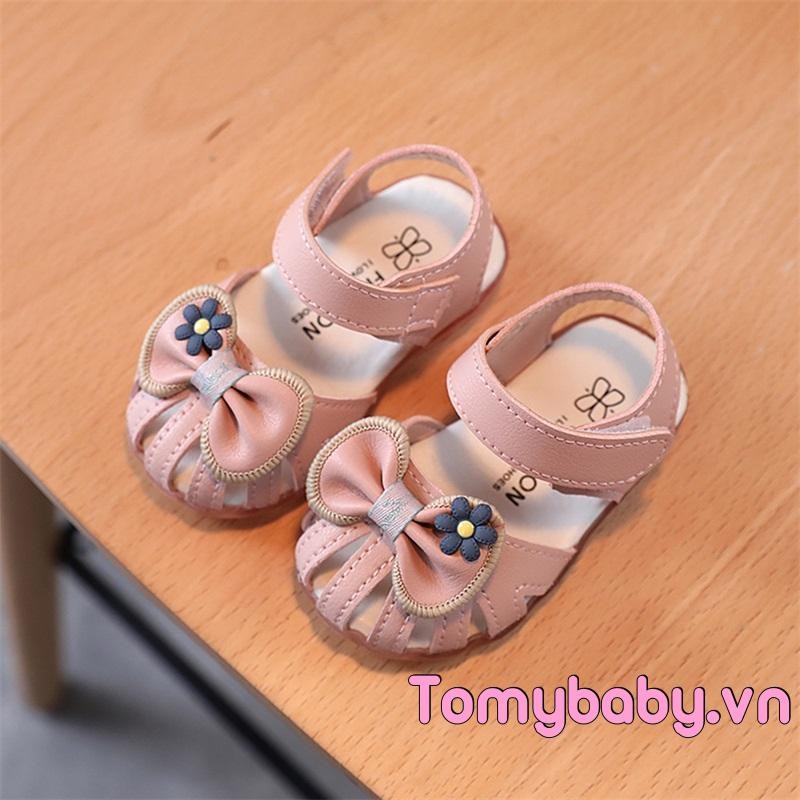 Xăng đan Mùa Hè Cho Bé Gái Mùa Hè Dễ Thương Nơ Hoa Đóng Mũi Giày Công Chúa Tập Đi
