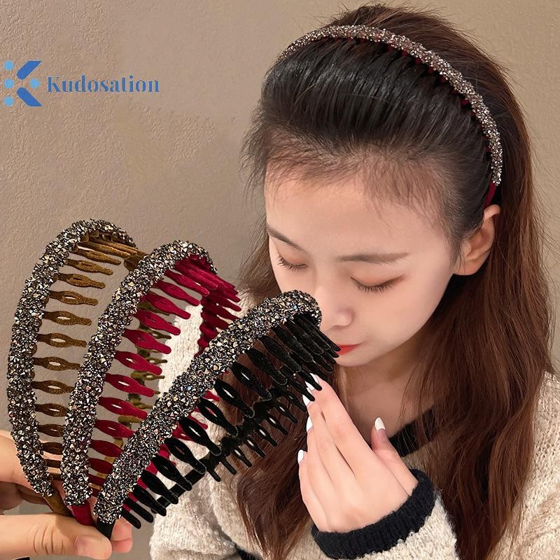 Kudosation Thời Trang Đổ Xô Acrylic Kim Cương Giả Viền Tóc Cho Nữ Màu Trơn Răng Chống Trơn Trượt Tóc Phụ Kiện Tóc