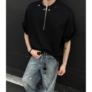 Áo thun nam ESEA tay ngắn đường phố cao cấp Mỹ hợp thời trang thương hiệu phong cách trung tính nửa dây kéo tay ngắn