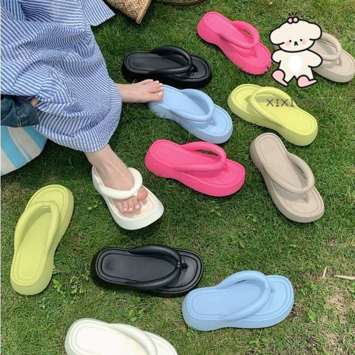 Xixitiao Dép Nữ Mặc Ngoài Thời Trang Chống Trơn Trượt Tăng Chiều Cao Đế Dày