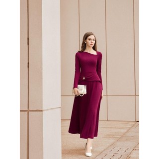 Đầm chữ A tay dài cổ lệch phối đai LD403