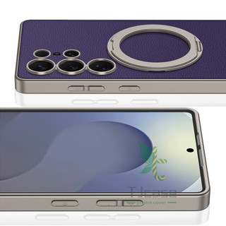 Vỏ bọc chân đế bằng da từ tính có thể xoay được Samsung S25 S24 S23 Vỏ sạc không dây ống kính lớn / chính xác
