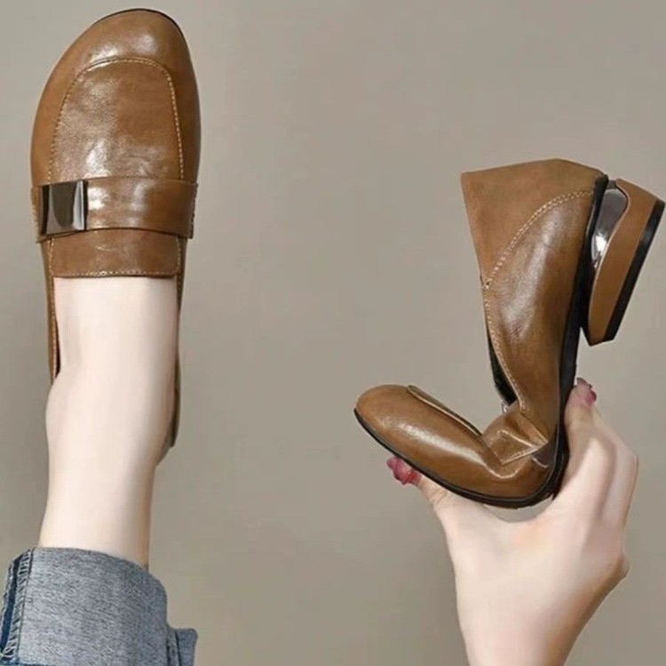Retro Handmade Da Mềm Loafers 2024 Xuân Thu Thấp Gót Nông Miệng Đế Mềm Mũi Tròn Chống Trơn Trượt Giày Da Đơn Nữ 25.3.12