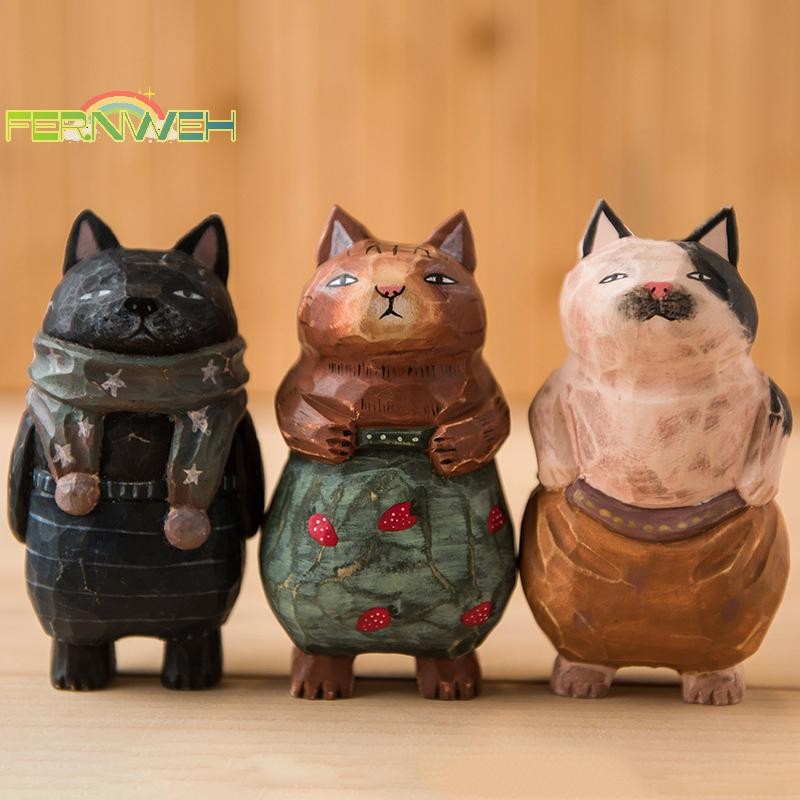 [Fernweh] Đồ trang trí khắc gỗ dễ thương thủ công, các bức tượng nhỏ bằng gỗ sơn, Trang trí máy tính để bàn dễ thương bằng gỗ, Điêu khắc may mắn [MỚI]