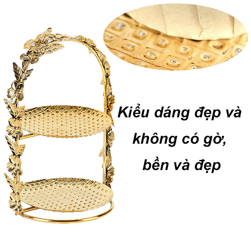 Khay bánh kem 2 tầng，Khay bánh kẹo, Khay chuyên dụng cho hoạt động, viền vàng kim cao cấp để hoa quả