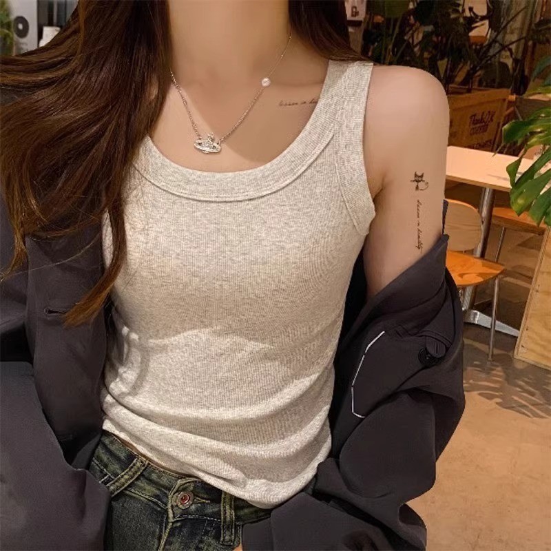 SUXI Áo hai dây không tay đơn giản phong cách Hàn Quốc mùa hè mới dành cho nữ 250317