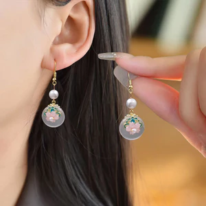 ❣️Khóa An Toàn Bông Tai Ngọc Trai Phong Cách Trung Hoa Mới Cao Cấp Nữ Men Nhiều Màu Sắc Bông Tai Hoa Phụ Kiện Cổ Đại