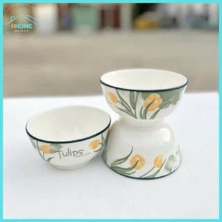 [Combo 10 Chén] Bộ Chén Sứ Ăn Cơm Hoa Tulip – Đường Kính 11.5cm – Trường An VN