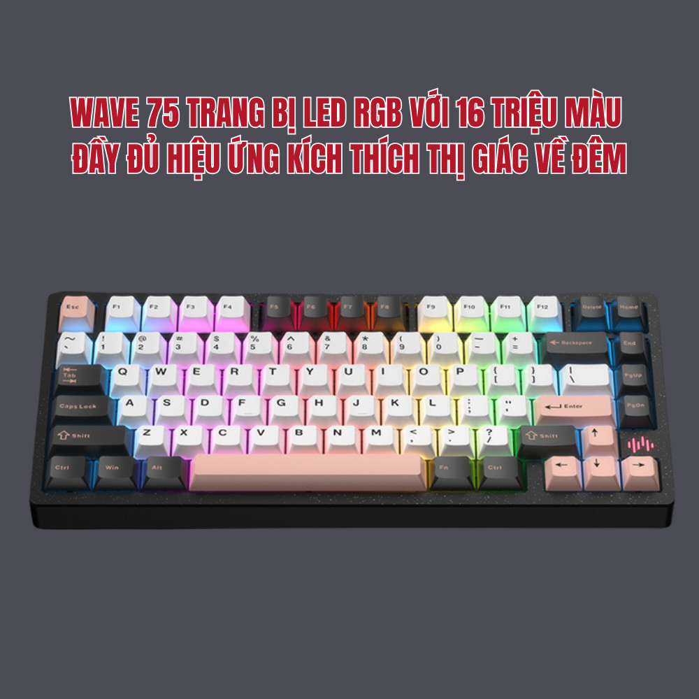 [HÀNG SẴN ] Bàn phím cơ không dây pmo wave 75 | Wave75 nhôm cnc , catch ball , led rgb , hotswap, keycap pbt double shot | BigBuy360 - bigbuy360.vn