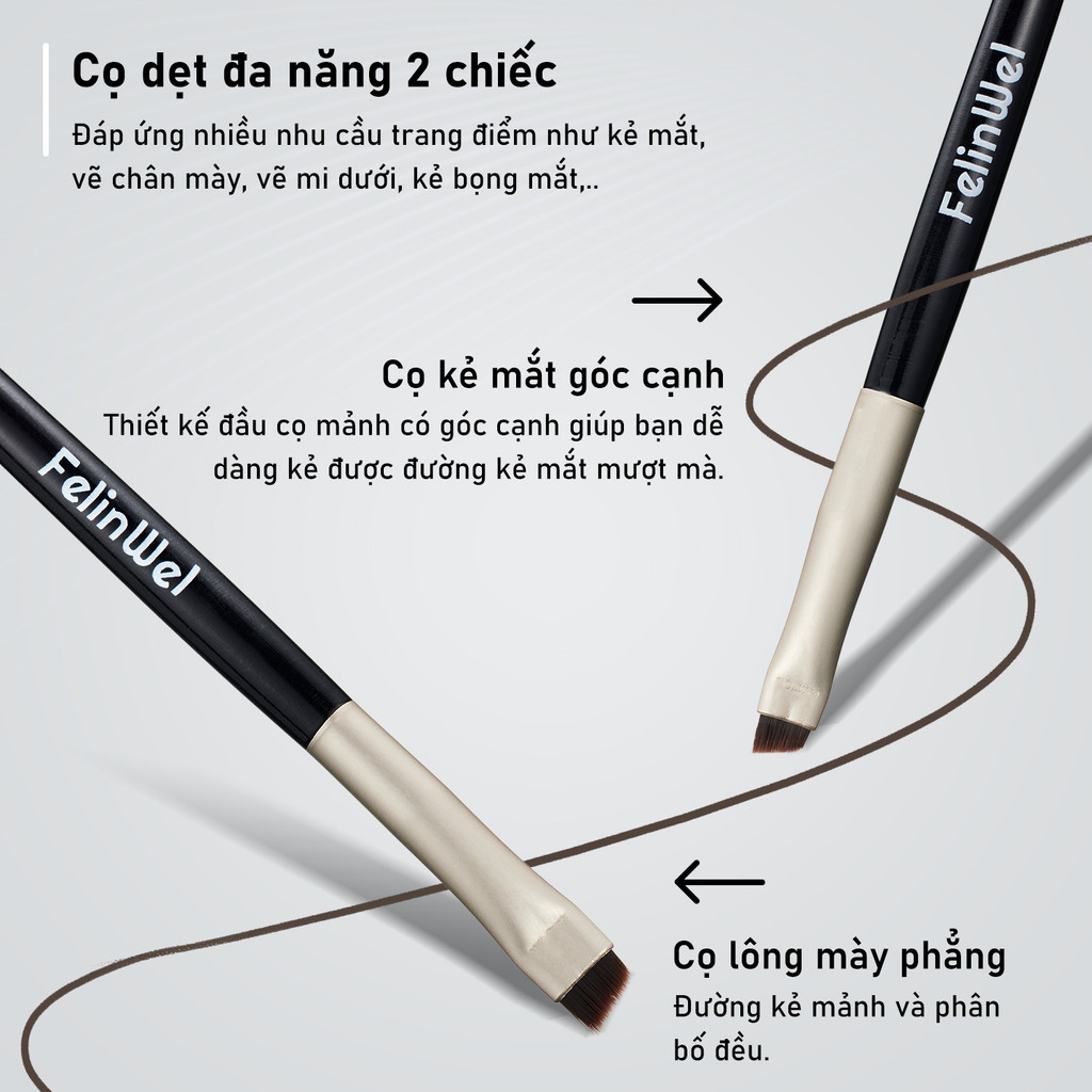 FelinWel - Bộ Gel Kẻ Mắt & Chân Mày 2 Màu Không Thấm Nước Lâu Trôi, Được Bộ Y Tế (MOH) Phê Duyệt, Kèm Cọ Tùy Chọn